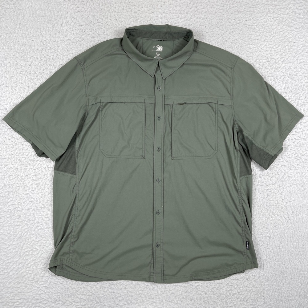REI Co-op Hiking Shirt Mens XXL Green Short Sleeve Vented Technical Gorpcore